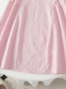 SHEIN 女童蕾丝领荷叶边腰提花提花宽松下摆连衣裙 - 粉色 - 查看 5