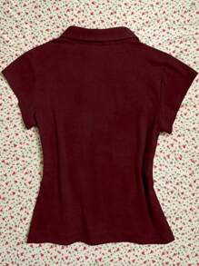 Rina Fox 女式字母印花纽扣休闲短袖T恤，夏季