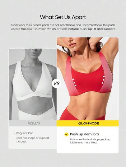 GLOWMODE FeatherFit™ Sculpt Push Up Power Play Compressive Built In Mesh Straps Removable Cups Back Demi Sports BH Medium Impact Running Jogging Workout Gym Training Active Fall view 3