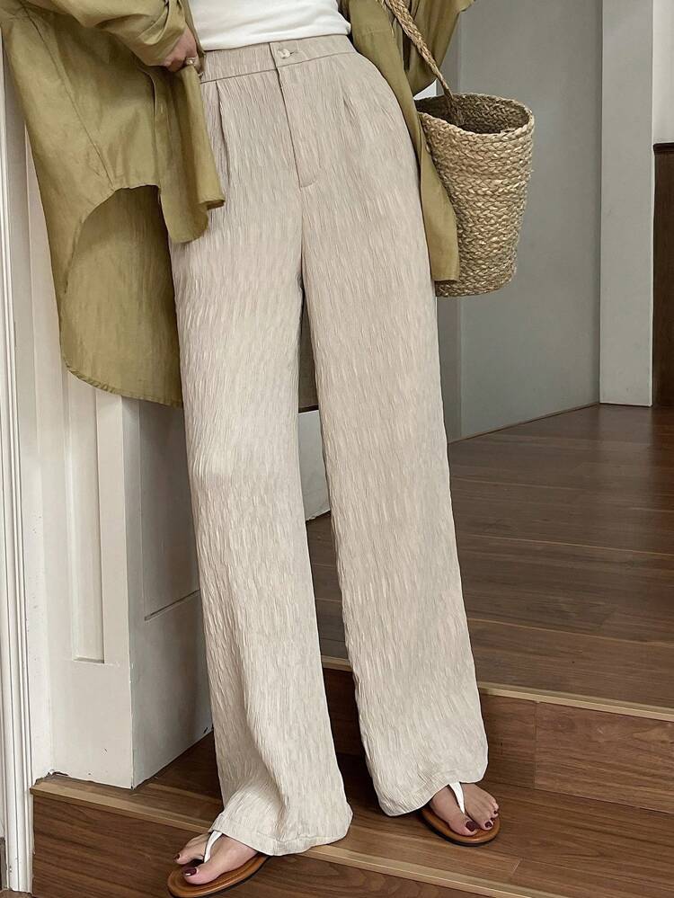 Women's Solid Color Pleated Straight Leg Loose Casual Pants, Versatile