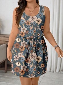 SHEIN LUNE Casual Minimalist Romantic Ditsy Floral Spaghetti Strap Dress, Plus Size, Suitable For Summer - Multicolor - View 5