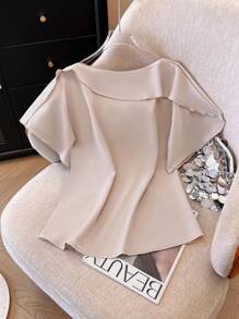 Franclia Blusa elegante de manga corta con volantes en el bajo, de estilo sencillo y unicolor, para uso casual y commuter de mujeres