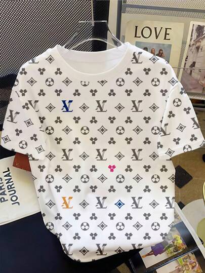 INAWLY Women's Letter Print Casual Round Neck Short Sleeve T-Shirt, Summer