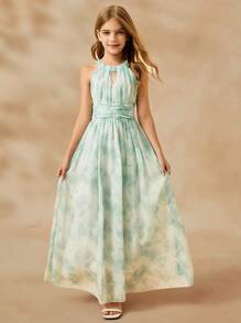 优雅奢华浅绿色少女长裙，适合派对、宴会、晚会、节日、婚礼、花童、独奏会和生日礼物 - 綠色 - 查看 1