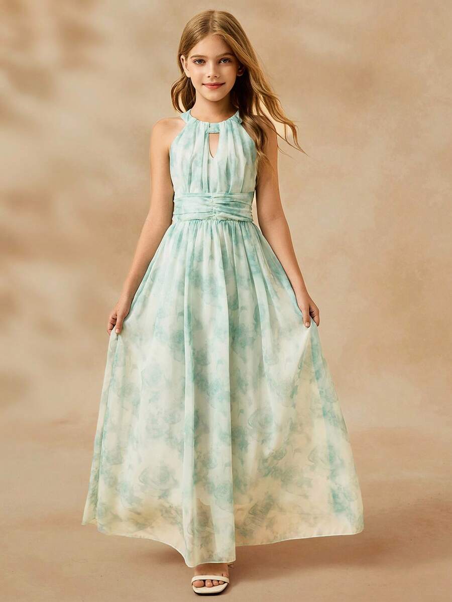 优雅奢华浅绿色少女长裙，适合派对、宴会、晚会、节日、婚礼、花童、独奏会和生日礼物 - 綠色 - 查看 1