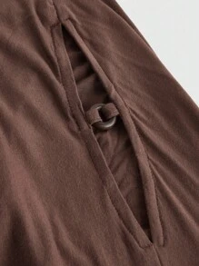 ROMWE Hippie Áo thun nữ tay cánh dơi cổ tròn hở vai họa tiết hạt gỗ cổ điển cỡ lớn - màu nâu - Xem 4