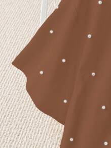 Franclia 夏季时尚圆领仿珍珠装饰白色短袖T恤，夏季美拉德风格上衣，适合大学穿着的棕色夏季服装 - 咖啡棕 - 查看 4