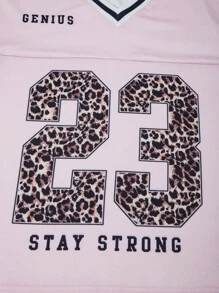 Tween Girls Black Pink Leopard Print Long Sleeve V-Neck T-Shirt & Cargo Pants Suit,Back-To-School Autumn School Cow Boy Sportswear,Fall Winter Outfit - Pink - View 3