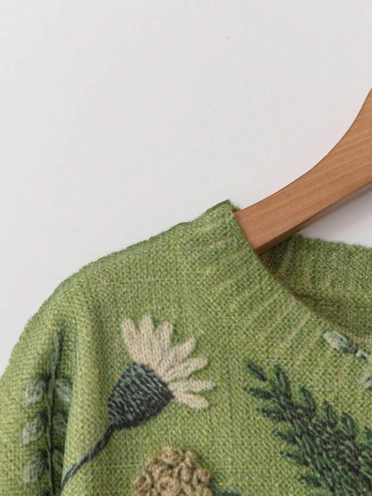 Suéter informal con cuello redondo y estampado digital, tallas grandes, otoño/invierno - Multicolor - Añade 4