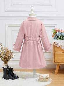 SHEIN Áo gió dài rộng cổ tròn màu trơn cho bé gái - Màu Hồng  San hô - Xem 5