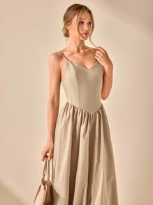 CLARA VERO Vestido maxi con escote en V, espalda descubierta y tirantes de algodón, vestido maxi elegante y a la moda para bodas de verano