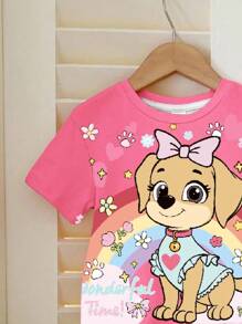 SHEIN Happikins Young Girl 2pcs/Set Casual Minimalist Short Sleeve & Shorts, Suitable For Summer Girls Cartoon Shirt Girls Summer Outfit Young Girl Summer Clothes - Multicolor - View 5