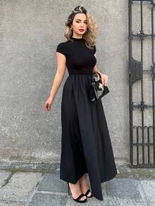 Jeta Ari Women'S Short Sleeve Slim Fit Stand Collar Dress With Flared Hem,Sun Dress