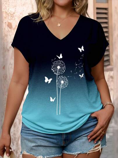 EMERY ROSE Blusa informal de talla grande con cuello en V, mangas tipo murciélago y estampado floral para el verano, ideal para vacaciones