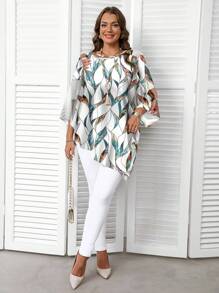 EMERY ROSE 大码夏季休闲全身印花不对称下摆衬衫 - 彩色 - 查看 5