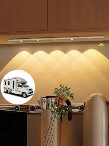 现代 LED 运动传感器灯带，无线充电磁吸灯条，适用于鞋柜、展示柜、衣柜、智能橱柜 - 山丘效果，无需布线，安装简便，USB 供电，塑料材质，莫尔条纹，漆面，按钮控制，亮度可调，LED 家居装饰灯，智能照明，简约装饰，时尚设计，高品质灯具，家居装饰