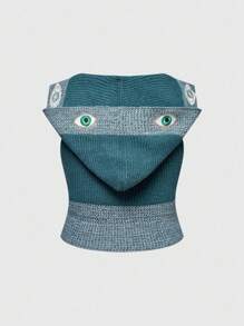 ROMWE Hippie Boho Resort Mysterious Eyes & Floral Embroidery Plus Size Knit Witch Hoodie