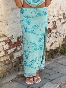 SHEIN ICON Váy Maxi Maxi Viền Nàng Tiên Cá Đính Kim Sa Hoa Cạp Thấp Mới Về Gợi Cảm & Thanh Lịch - Màu xanh lam - Xem 3