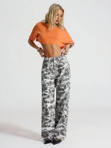 SHEIN Unity 复古扎染直筒牛仔裤 - 彩色 - 查看 5