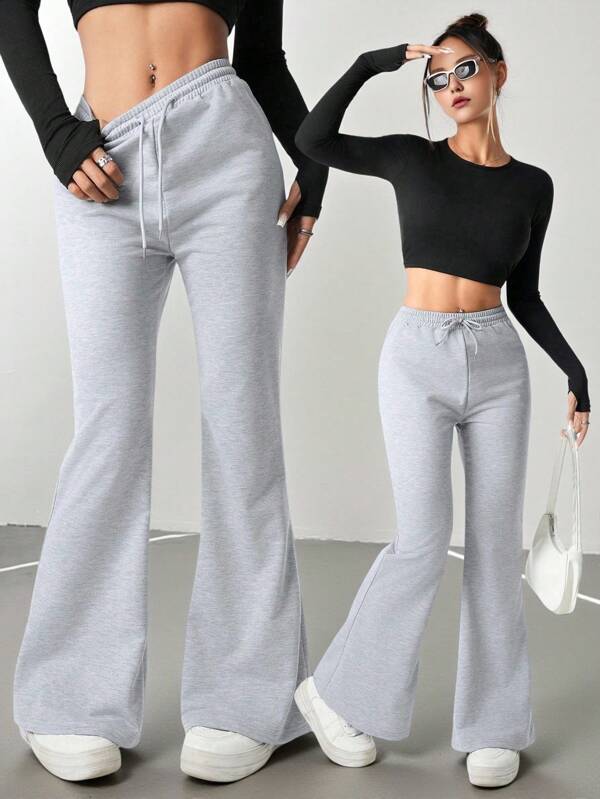 Teenager Mädchen Lässig Stil graues figurbetontes Sweatshirt mit Glockenform und Leggings Set