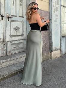 Jeta Ari 女士纯色高腰鱼尾下摆长裙女装 - 綠色 - 查看 2