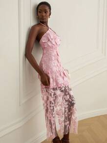 Aveloria Rosie Neues elegantes Kleid mit floraler Verzierung und rückenfreiem Design, hochwertige, raffinierte Stoffe, exquisite Details, figurbetonter Schnitt, ideal für Hochzeiten, Dates, Damen - Pink - Übersicht 3