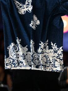 EMERY ROSE Plus Size Knitted Butterfly Print Jegging Shorts - Blue - View 3