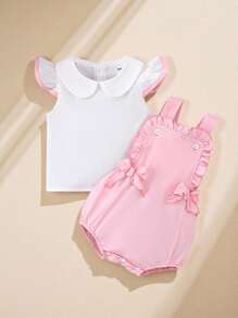 Souflis Souflis Ensemble Top à col claudine mignon et short salopette décoré de papillons pour bébé fille, pour l'été