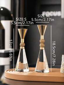 SHEIN 1 chân nến pha lê kim loại tối giản, chân nến trang trí cho bàn ăn hoặc phòng khách - Hoa hồng vàng - Xem 8