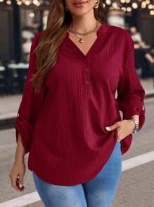 EMERY ROSE 加大码纯色缺口领卷袖休闲衬衫，冬季服装