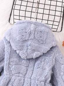 SHEIN 女宝宝休闲可爱保暖羊毛连帽连衣裙，适合秋冬季外出 - 淺藍色 - 查看 7