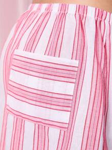 COUREZ Oversized Striped Lenin Shorts /Y2K Streetwear Vacation Summer Shorts Vintage - Multicolor - View 7