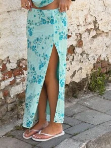 SHEIN ICON Váy Maxi Maxi Viền Nàng Tiên Cá Đính Kim Sa Hoa Cạp Thấp Mới Về Gợi Cảm & Thanh Lịch - Màu xanh lam - Xem 7