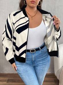 SHEIN LUNE Plus Size Full Print Zip-Up Casual Long Sleeve Jacket Fall Winter Cloth For Women Autumn - Apricot - View 6