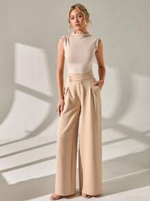 CLARA VERO Pantaloni largi, croială lejeră, model cu dungi subțiri, detaliu plisat în față, siluetă lejeră, stil, colecție vară/primăvară, material ușor, aspect formal/elegant, croială clasică, croială pe toată lungimea, design de inspirație retro, perfect pentru ținute formale sau casual, croială lejeră - Multicolor - Vizualizare 3