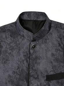 Manfinity Mode 男士纯色长袖外套和裤子休闲西装套装男士西装套装男士西装套装男士灰色西装套装男士正装西装套装 - 深灰色 - 查看 6