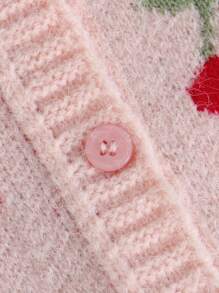 SHEIN Baby Girls Knit Sweater Co-Ord Set, Pink With Cherry Motif, Soft & Comfortable For Casual, Outdoor, Travel, Vacation, Home, Daycare, And Playtime Fall Winter