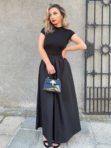 Jeta Ari Women'S Short Sleeve Slim Fit Stand Collar Dress With Flared Hem,Sun Dress