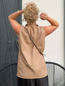 Jeta Ari Summer Commuting Single-Breasted Sleeveless Blazer Vest - Khaki - View 5