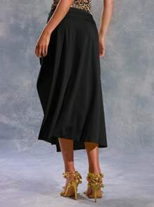 MUSERA 不对称下摆，腰部饰有搭扣的性感半身裙，适合夏季、伊比沙岛、Y2K、酷女孩、音乐节、锐舞派对、度假、夜店、可爱风、冬季派对等场合。 - 黑色 - 查看 4