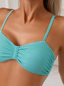SHEIN 2件套女士条纹简约细肩带休闲沙滩度假比基尼 - 綠色 - 查看 4