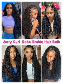 Boho Braids 2 件编织假发散装无纬杰瑞卷曲钩针真人发自然黑色接发杰瑞卷曲无结辫子接发女士 - Natural Black - 查看 6