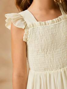 Elegante vestido largo de niña de flores para niñas, nuevo diseño de vestido de tirantes sin mangas para niña preadolescente, vestido esponjoso de princesa de gasa para niñas lindas - Champán - Ver 6