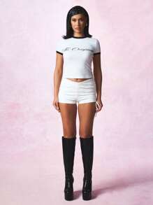 SUMWON 加大码原创文字婴儿铃声 T 恤个性 T 恤休闲日常基本款短袖圆领时尚上衣 - 彩色 - 查看 3