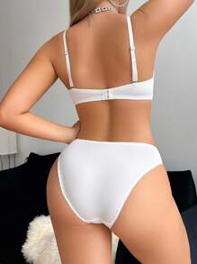 2件套粉色钢圈衬垫文胸套装，蕾丝拼接，撞色，浪漫法式女士内衣套装 - 西瓜粉 - 查看 2