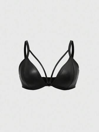 Grunge Punk Große Größen Triangel-BH mit herzförmiger Metall-Schnalle und PU Material