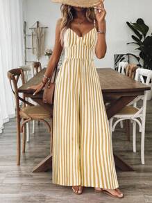 Breezaya Women's Casual Floral Print Loose Fitting Sleeveless Backless Jumpsuit, Spring/Summer - Khaki - View 5