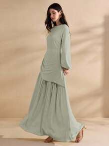 Graceveil Women Crew Neck Long Sleeve Ruched Elegant French Style Dress Fall Cloth For Women - Green - View 5