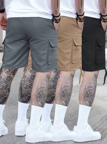 Manfinity Homme 3pcs Men's Casual Street Style Flap Pocket Drawstring Waist Cargo Shorts, Summer - Multicolor - View 2