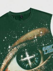 ROMWE MEN Street Life Men's Crew Neck Sleeveless Eye Printed Casual Tank Top For Summer, 2000s Style